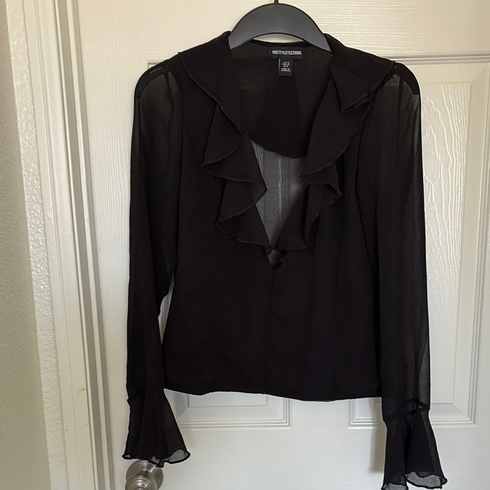 PrettyLittleThing Black Ruffle Blouse
